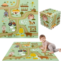 Schaum-Spielmatte 90 × 90 cm – starke Puzzlematte, 9 Teile HUMBI Bauernhof und Landstraßen