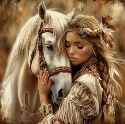 Diamantmalerei Indianerin mit Pferd 30 × 40 cm