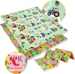 Beidseitige faltbare Schaumstoff-Spielmatte HUMBI 180 × 200 cm – deutsche Alphabet und Landleben