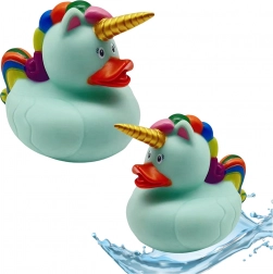 Badeente Einhorn grün mit regenbogenfarbener Mähne