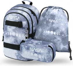Baagl Schulset NASA Grey – Rucksack, Federmäppchen und Turnbeutel