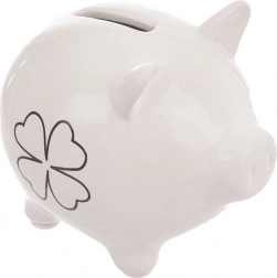 Keramische Sparschwein-Spardose mit Kleeblattmotiv 10 cm