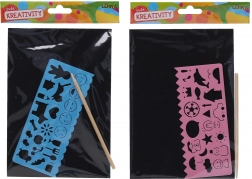 Kratzerbild A5 mit Schablone und Stift