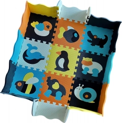 Schaumstoffmatte WOOPIE – bunte Puzzle und faltbarer Laufstall