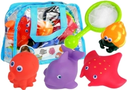 Set aus Meerestierchen für die Badewanne mit Netz