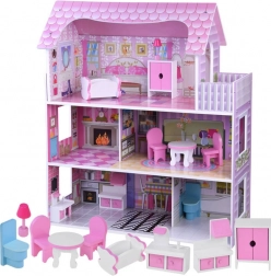 Rosa hölzernes Puppenhaus mit Möbeln und LED-Beleuchtung