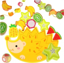 Montessori Balancierspiel aus Holz – Igel mit auffädelbaren Obstwürfeln