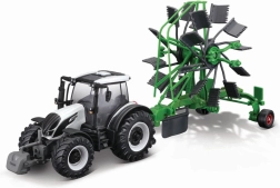 Bburago Farm 10 cm Traktor mit Deluxe-Anhänger - Valtra N174 - Kreiselheuer