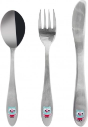 Kinderbesteck aus Edelstahl mit Eulenmotiv, 3-tlg.