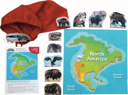 Nordamerika und seine Tiere – Holzpuzzle mit 16 Teilen und 10 Tieren