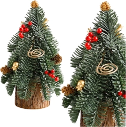 Dekorativer Weihnachtsbaum auf Stamm mit roten Beeren und Zapfen 38 × 15 cm
