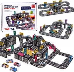 Magnetische Straßenbau-Straße mit 168 Teilen, 4 Autos und Verkehrsschildern