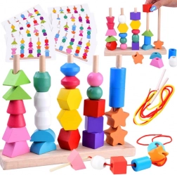 Holzlernspiel: Steck- und Fädelset mit 25 Teilen