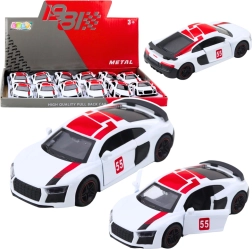 Metall-Sportwagen 1:43 mit Pull-Back-Antrieb und öffnenden Türen – weiß