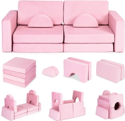 Klappbares modulares Kindersofa für 2 Kinder, 10 Kissen ECOTOYS – rosa