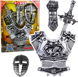 Großes Set Rittermaske Rüstung Schwert Beschützer Silber