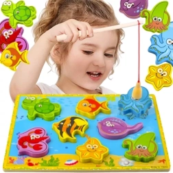Kruzzel Holz-Magnetpuzzle mit Angelspiel „Fische“