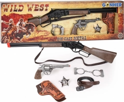Cowboy-Set – Gewehr, Revolver, Handschellen und Sheriffstern für Knallkapseln