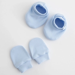 Baby-Baumwollset – Schühchen und Fäustlinge New Baby blau (0–6 Monate)