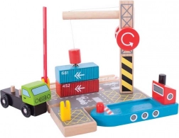 Bigjigs Rail Container-Umschlagplatz mit magnetischem Kran