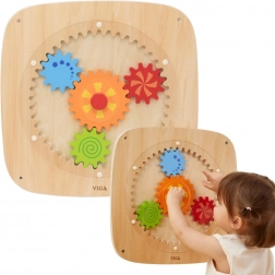 VIGA Holz-Wandtafel mit bunten Zahnrädern