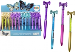 Kugelschreiber mit Schleife und Kristallen, blaue Mine 0,7 mm