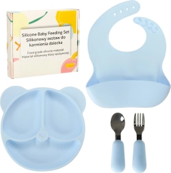 Silikon-Geschirrset für Kinder, 4-teilig, Bärenmotiv, blau