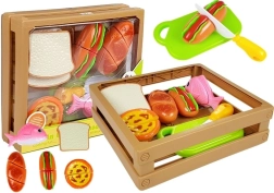 Kinderset mit Lebensmitteln mit Klettverschluss in stapelbarer Kiste