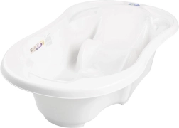 Anatomisch geformte Babybadewanne mit Ablauf KOMFORT 2-in-1 – Weiß