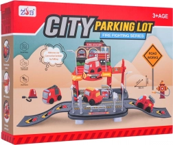 Feuerwehr-Garage mit weichem Auto – zweistöckiges Parkhaus für Kinder