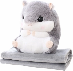 Plüsch-Hamster 3-in-1 mit Decke und Handwärmer, grau 35 cm