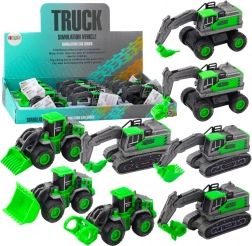 Baufahrzeug mit Aufzieh-/Reibungsantrieb – Minibagger, Radlader oder Bulldozer, grün