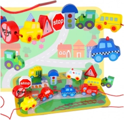 Holzperlen – Fahrzeuge und Verkehrsschilder mit Spielunterlage