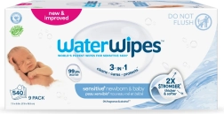 WaterWipes Feuchttücher für Neugeborene und Kinder 3-in-1, 9 × 60 Stück