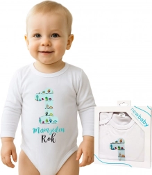 Baby-Body mit Aufdruck Ich bin ein Jahr alt – Geschenkverpackung New Baby