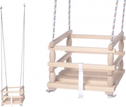 Kinderschaukel aus Holz mit Sicherheitsbarriere