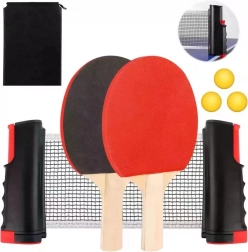 Tischtennis-Set – Teleskopnetz, 2 Schläger und 3 Bälle