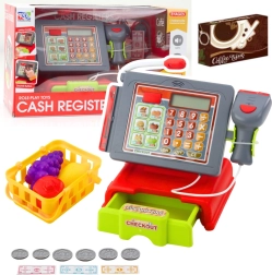 Kinderkasse mit Zubehör, Korb und Obst – Lichter und Geräusche, rot