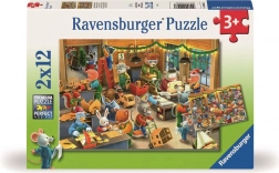 Ravensburger Puzzle Weihnachtszauber in der Spielzeugfabrik 2x12 Teile