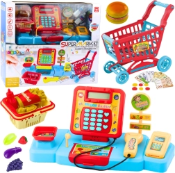 Kinderspielset Kasse, Einkaufskorb und Lebensmittel mit Effekten