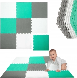 Schaumstoff-Bodenpuzzle-Matte HUMBI 180 × 180 cm, wasserfest und sicher, 9 Teile, mint/grau/weiß