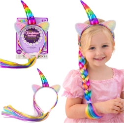 Stirnband mit Einhornhorn und bunten Flecht-Haarsträhnen
