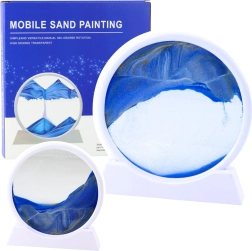 3D-Sandbild mit beweglichem Sand, 360° drehbar, weiß, blauer Sand