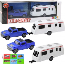 Set Autospielzeug mit Blauem Wohnwagen