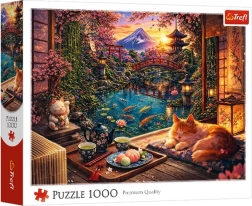 Puzzle mit 1000 Teilen Katze im Sakura-Garten