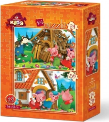 ART PUZZLE Die drei kleinen Schweinchen – Set mit 2 Puzzles (24 und 35 Teile), 34 × 24 cm