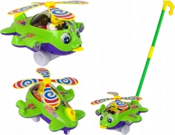 Grüner Schub-Helikopter mit Pilot