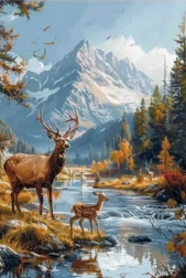 Diamantmalerei Hirsch in den Bergen 30 × 40 cm