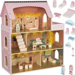 Holzpuppenhaus mit LED-Beleuchtung und Möbeln KRUZZEL