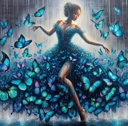 Diamant-Malerei Tänzerin mit Schmetterlingen 30 × 40 cm